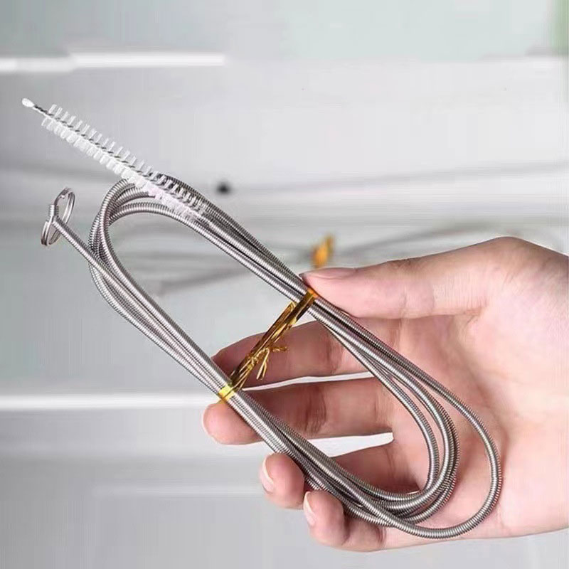 Juego de limpieza de dragado de drenaje de refrigerador, cepillo largo y Flexible para fregar refrigerador, herramienta de dragado de agua, cepillo de bobina de limpieza de tubos de agua