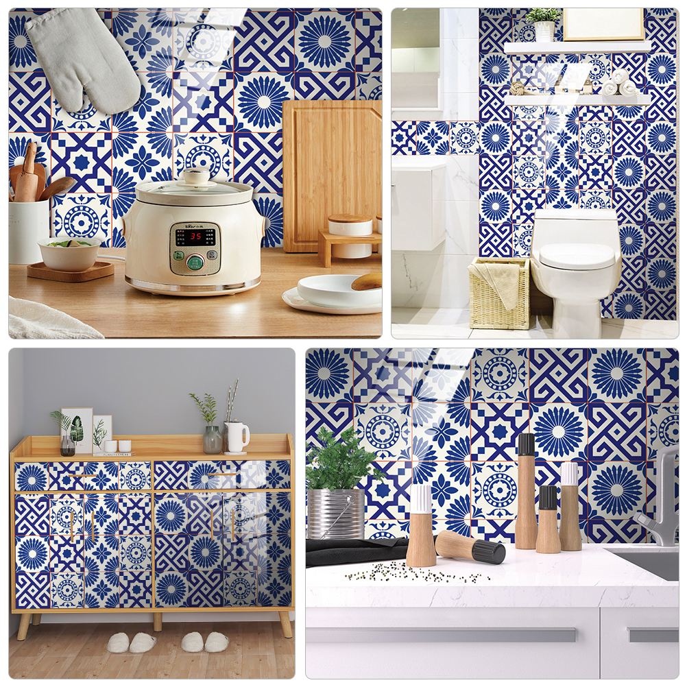 10pcs Waterproof Decals Retro Floor Pastes DIY Bathroom Wall Tile Stickers Home Stickers Tile Decals Wall Tile Stickers