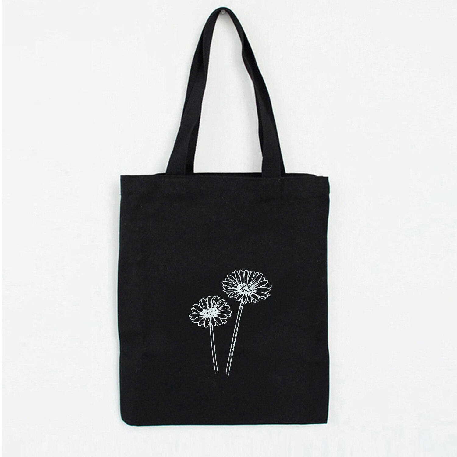 Bolso de hombro estampado de flores para mujer, con dibujo de líneas, estilo estudiante, Eco Harajuku, gran capacidad, arte literario