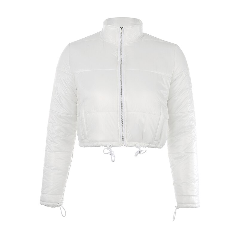 Waatfaak White Cotton Padded Winter Coat Women Casual Crop Bomber Jacket Black Autumn Warm Winter Jacket Women Parka Jacket: White / L