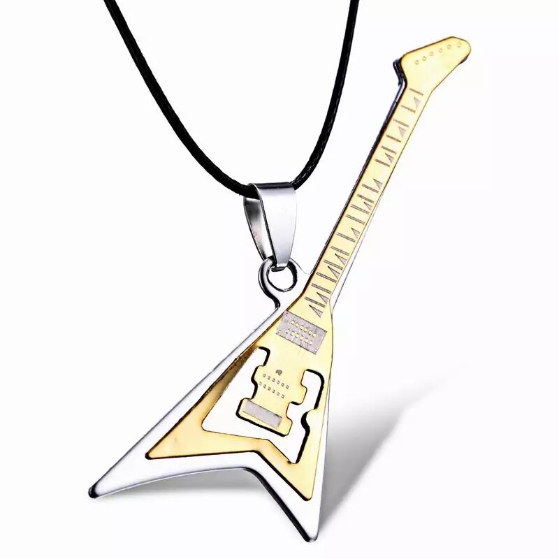 Rinhoo damen herren musik gitarre anhänger halskette edelstahl halsketten lederkette schmuck popmusik festival schmuck
