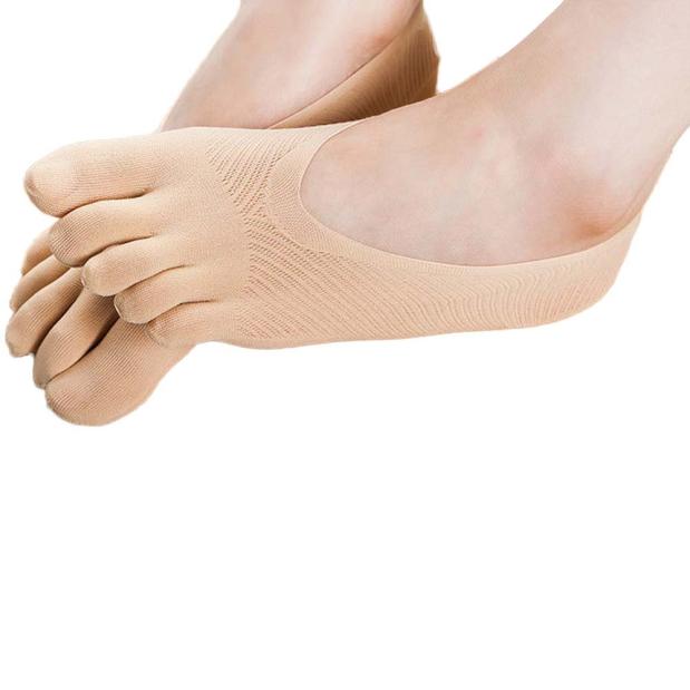 Women Five Toe Socks Female Socks Summer Thin Silk Transparent Boat Solid Women's Socks: Khaki