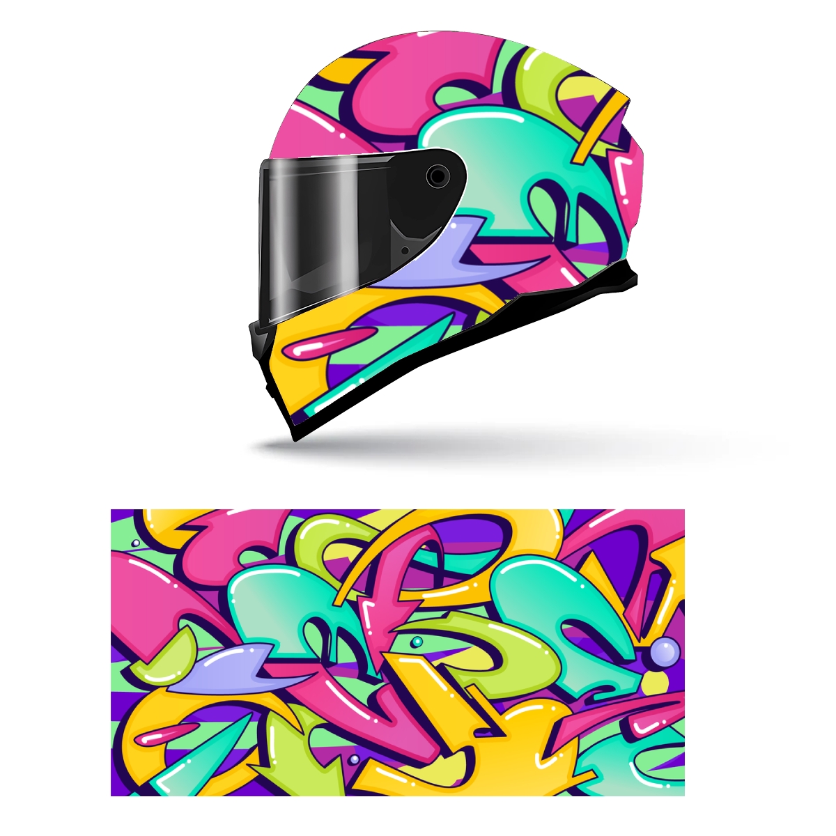 Hip Hop Street Graffiti Art Full Helmet Wrap Sticker Motorcycle Helmet Racing Graphic Decal Vinyl Wrap Helmet Decorative Sticker: XL / Red