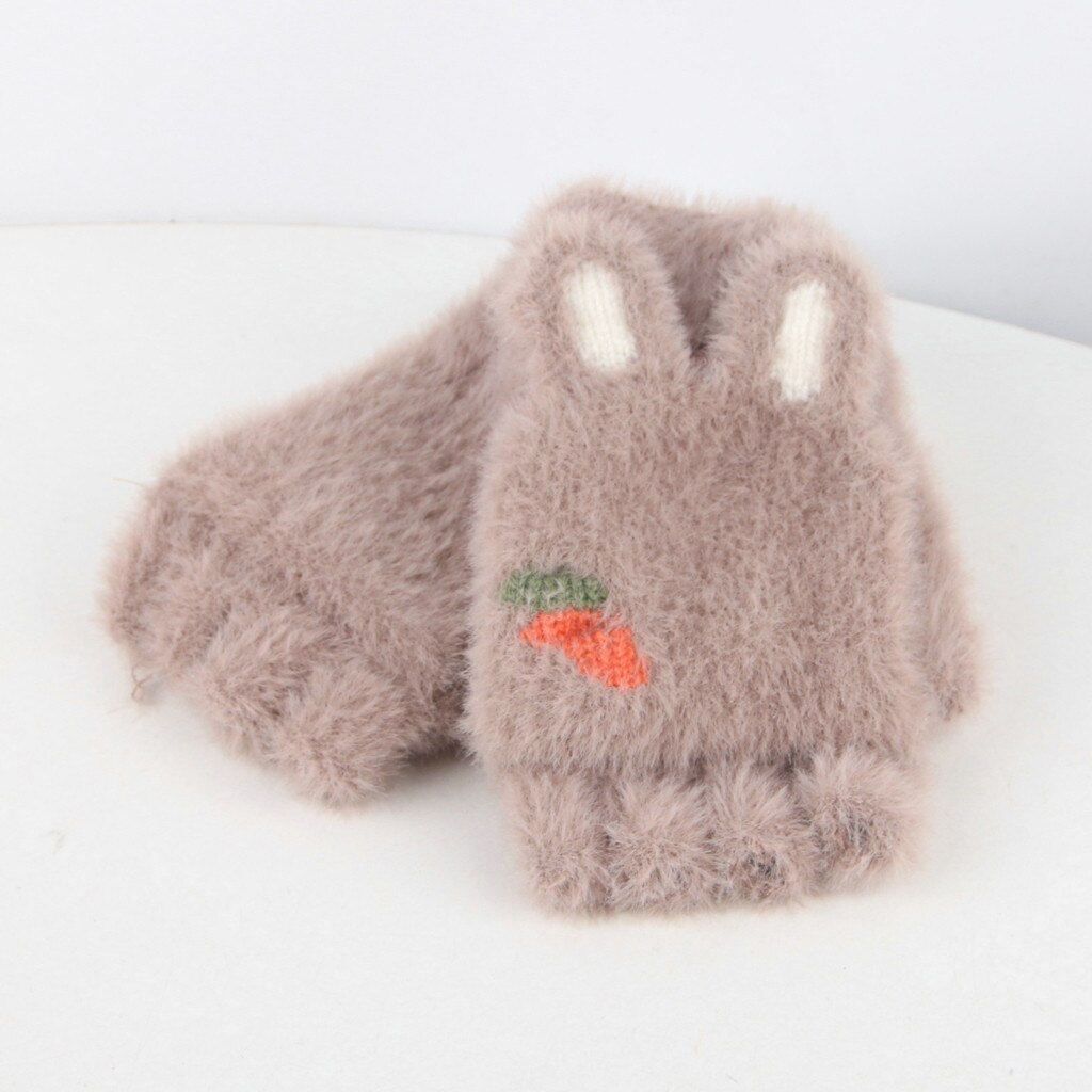 Navidad ofertas Winter Handschuhe freundlicher freundlicher Plüsch Umgedreht Halb Finger Ich bin Freien Warme Handschuhe Fäustlinge Für freundlicher детские зимние: kaffee