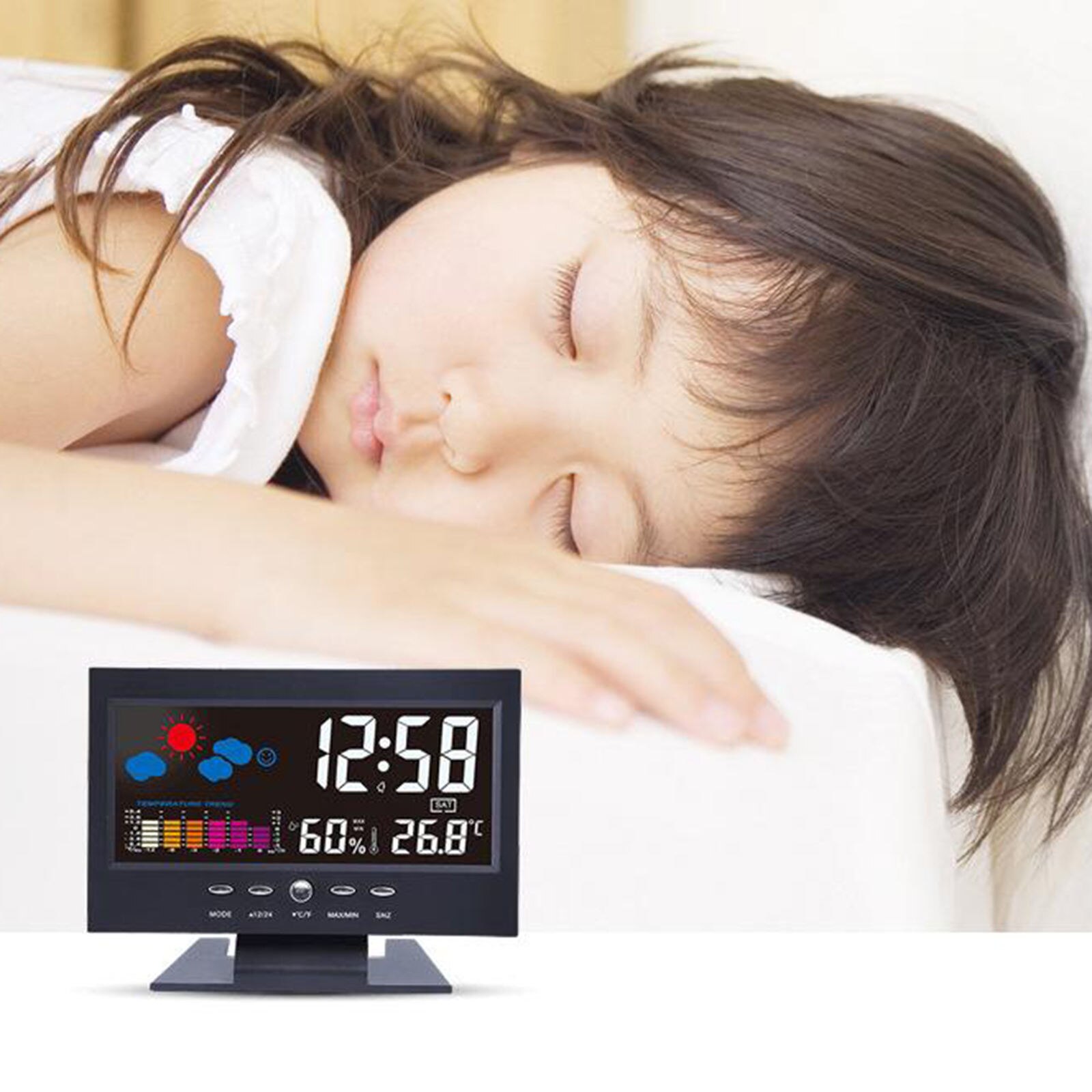 Weather Clock Color Screen Digital Display Thermometer humidity clock Colorful LCD Alarm Calendar Weather