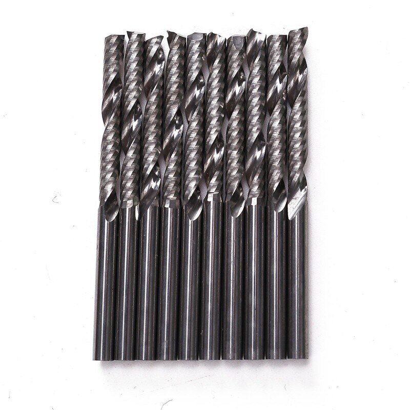 10 stks/set 1/8 Inch 3.175x25mm Schacht 1 Fluit Carbide Spiral End Mill CNC Router Bit Tool Voor acryl PVC Hout En Andere Materialen