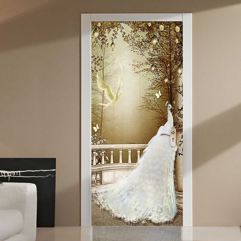 3D Animal Landscape Door Sticker Living Room Restaurant Wallpaper PVC Self-Adhesive Waterproof Door Poster Home 3D Decal