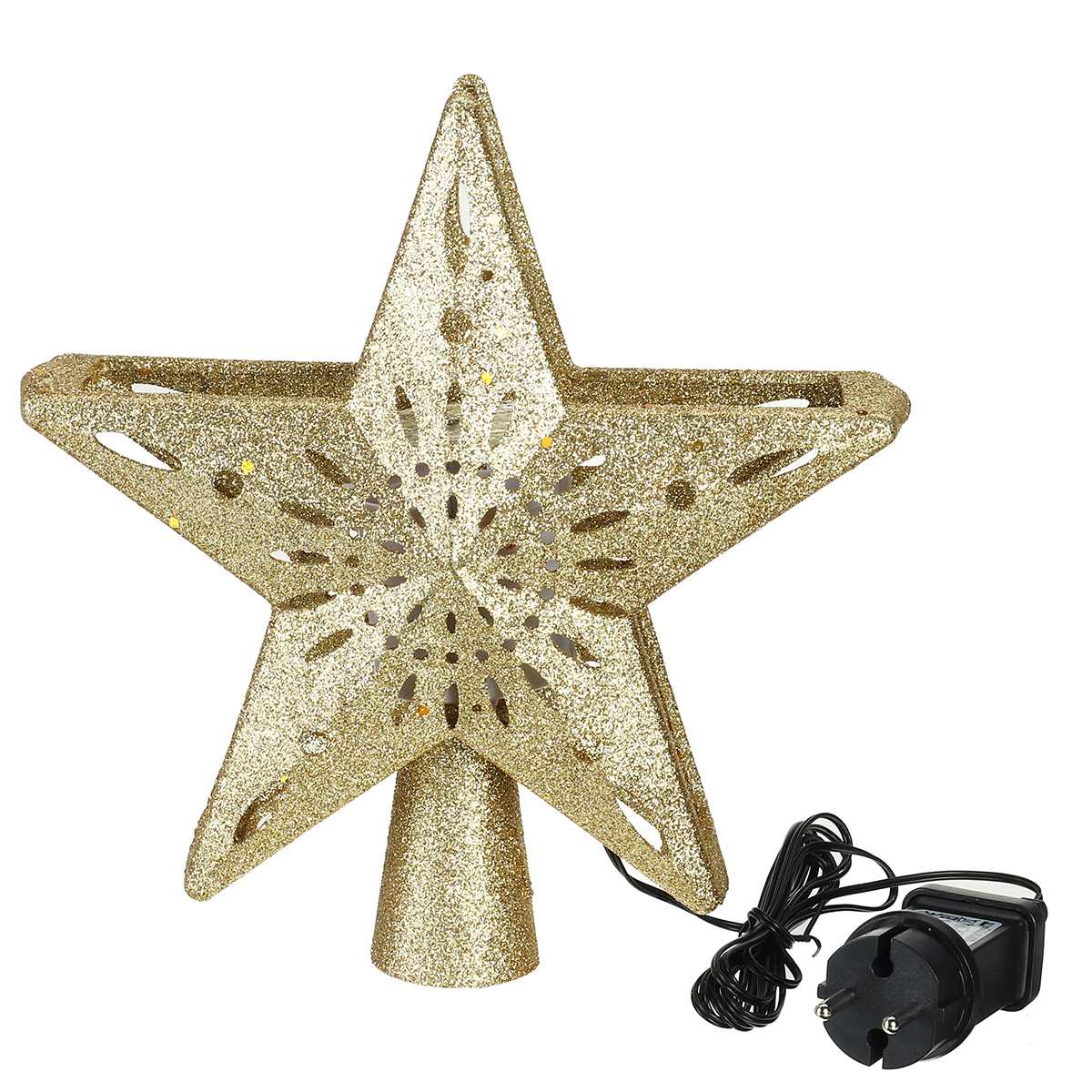 3D Glitter Star Lighted Christmas Tree Topper with Snowflake Projector Lighted Christmas Decorations for Tree EU Pulg: Gold EU Plug