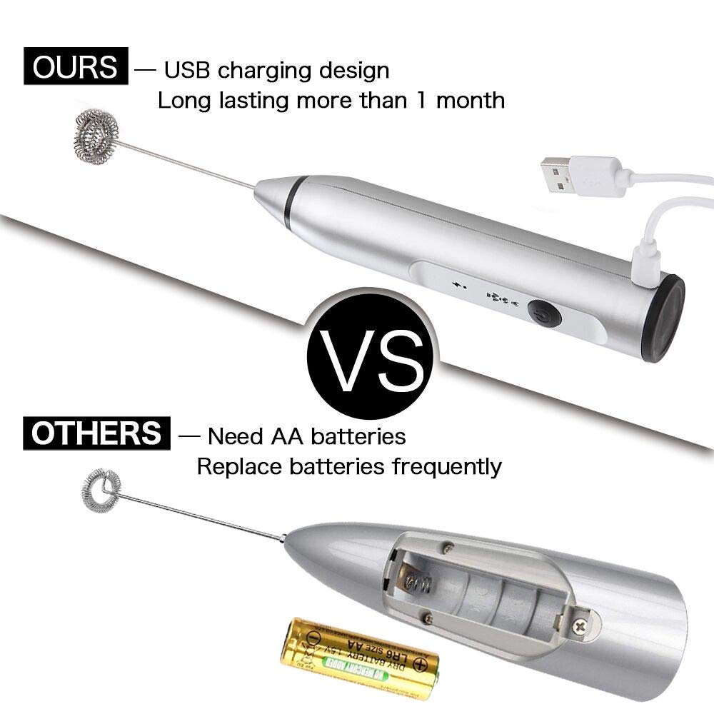 YAJIAO, USB, 3 velocidades, Espumador eléctrico para leche, mezclador de bebidas duradero para café, recargable con 2 batidores para espuma manual, Latte