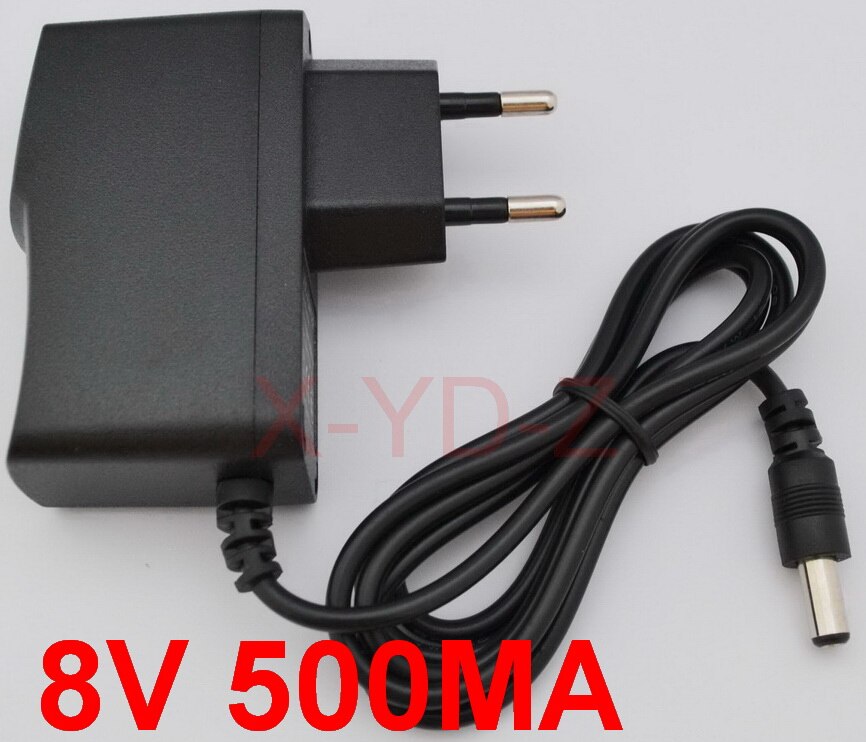 1PCS 8V 500mA AC 100V-240V Converter Switching power adapter DC 0.5A Supply EU Plug DC 5.5mm x2.1mm-2.5mm