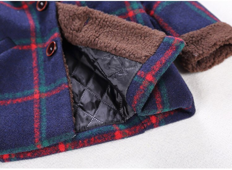 Meninos casacos de lã outono e inverno bebê meninos jaquetas longo acolchoado mais xadrez quente criança roupas casacos outerwear