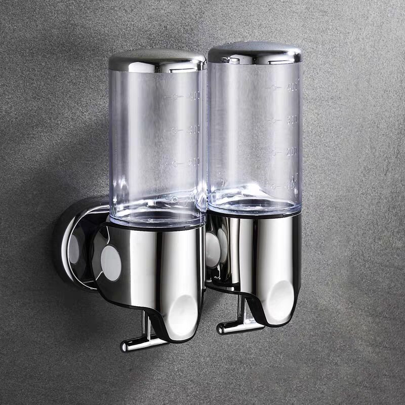 Badeværelse skum sæbe dispenser håndsprit holder vægmonteret sæbe shampoo hoved bruser væske dispenser til badeværelse tilbehør: 2 gennemsigtige