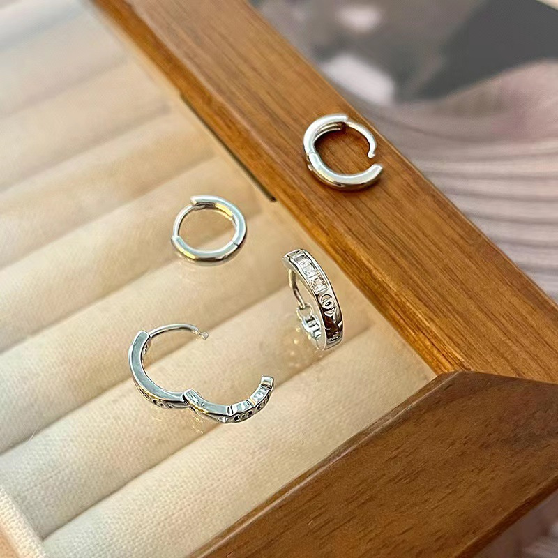 4Pcs/set Stainless Steel Aesthetic Zircon Crystal Hoop Earrings for Women Egirl Y2K Cool Daily Wear Jewelry Accessories