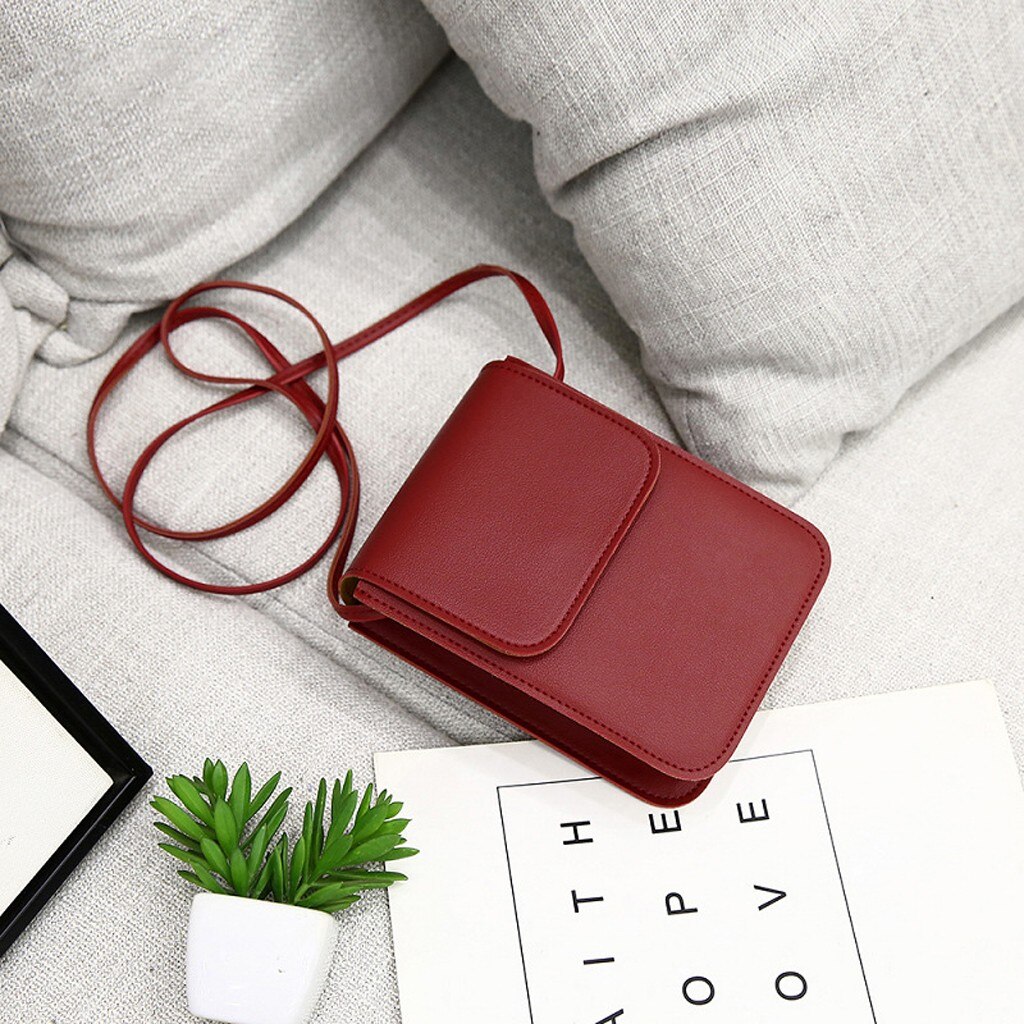 Kvinder farverig lille mobiltelefontaske pu skulder- og messenger tasker dame mini cross-body tasker firkantede tasker clutch #tip: Vin