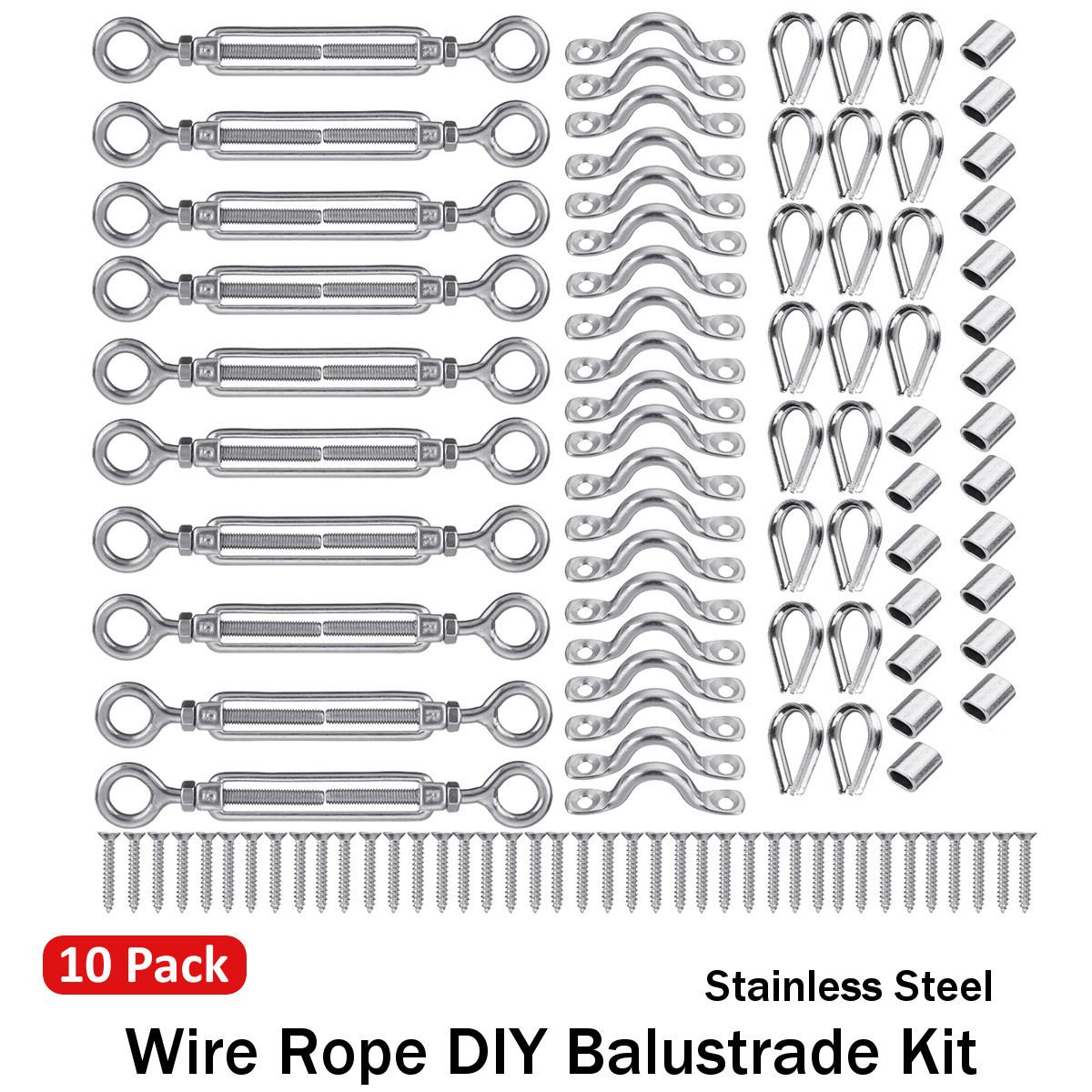 10 Pack 316 Stainless Steel Turnbuckle Balustrade Fitting Fixing Kit DIY Wire Rope Eye/Eye Thimbles Nut For Boat Marine