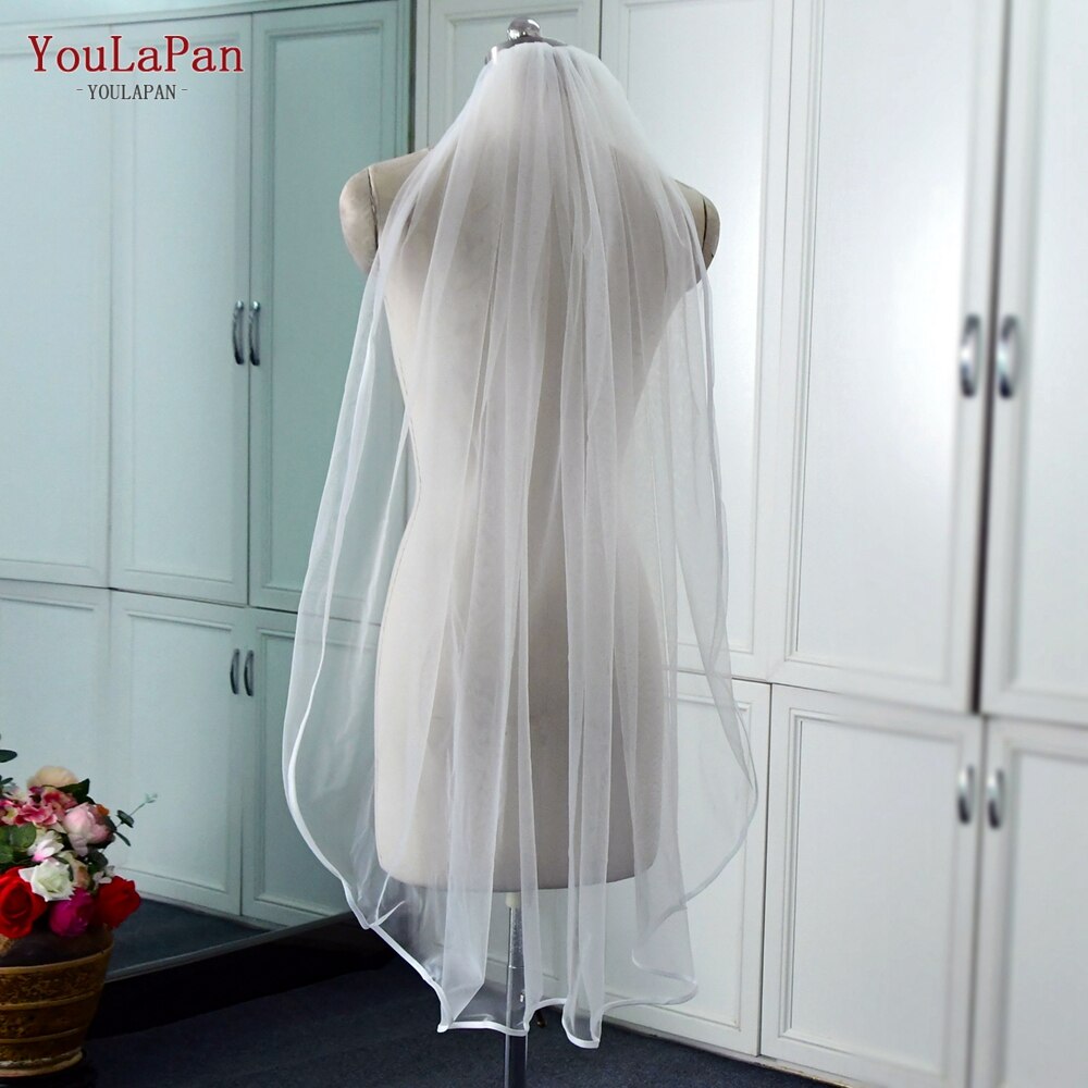 YouLaPan V21 velo da sposa bianco avorio per velo da spalla con pettine velo da sposa velato turco bordo del nastro velo da sposa velo da sposa