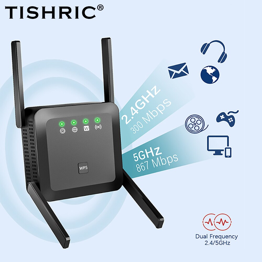 Tishric Draadloze Repeater Router Wifi Router 5 Ghz Wifi Signaalversterker 1200Mbps Long Range Wifi Repeater Verhoogt Wifi Range
