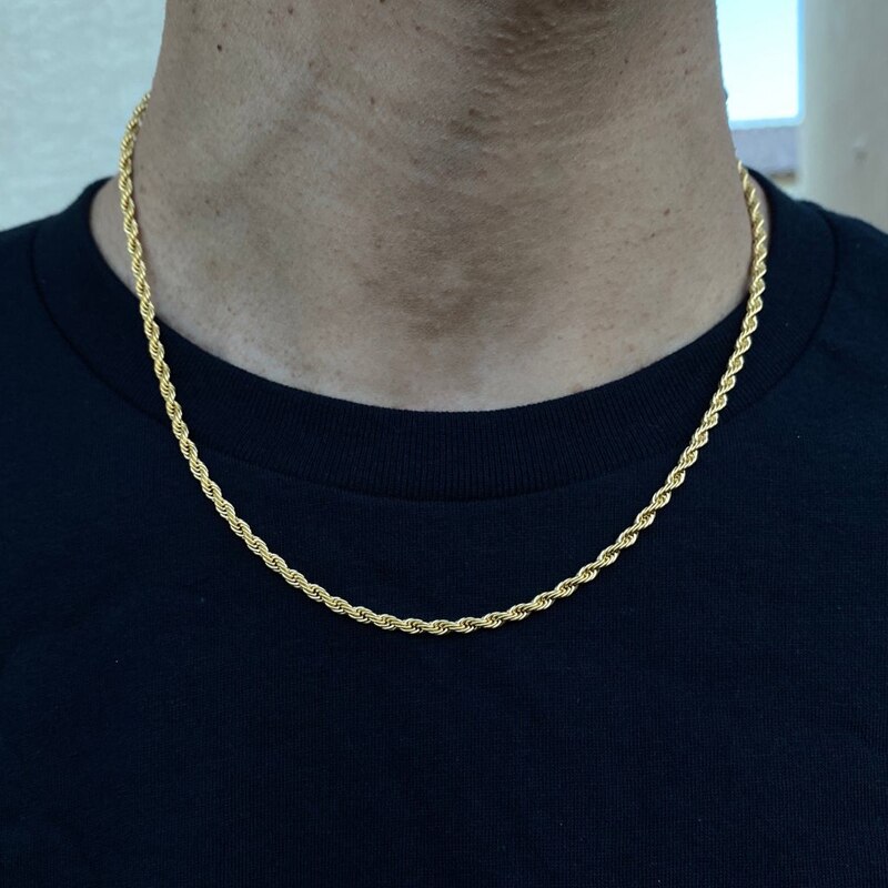 Klassisk 3mm reb kæde halskæde mænd rustfrit stål guld farve kæde mænd kvinder halskæde smykker: Guld / 20 tommer (50cm)