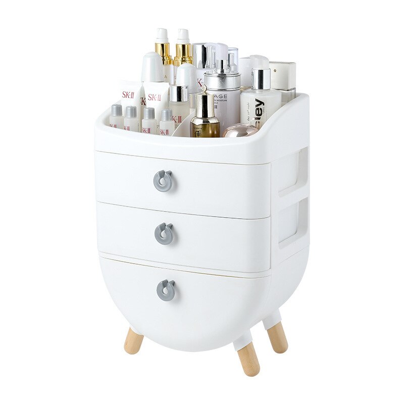 Armario de maquillaje de escritorio con pie de madera, organizador tipo cajón para baño, cosméticos, tocador de gran capacidad, caja de almacenamiento