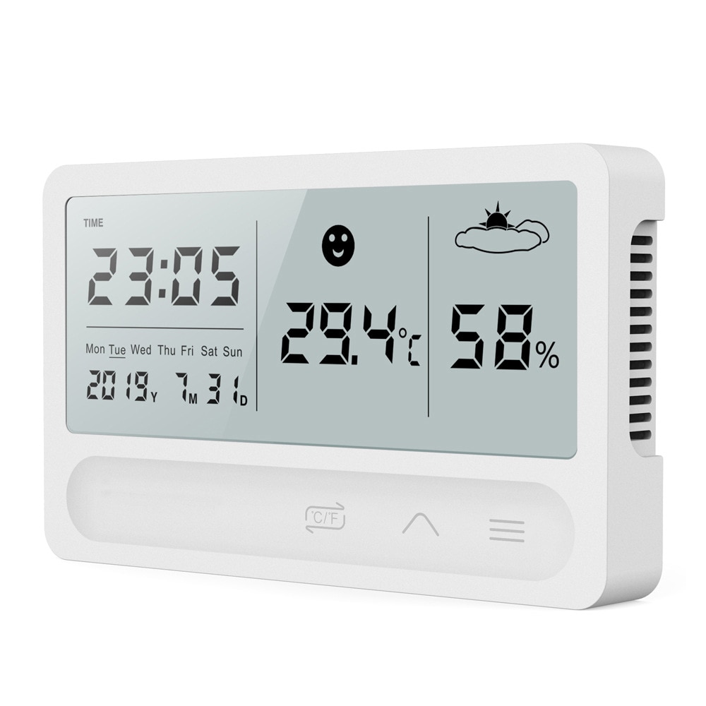 Indoor Room Weather Station LCD Electronic Temperature Humidity Meter Digital Thermometer Hygrometer Alarm Clock: Default Title