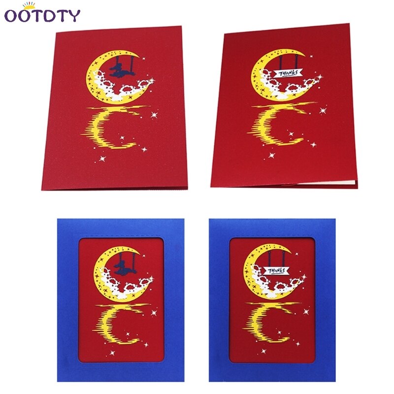 3D Pop Up Moon Girl Card Handmade Happy Birthday Christmas Year Invitation