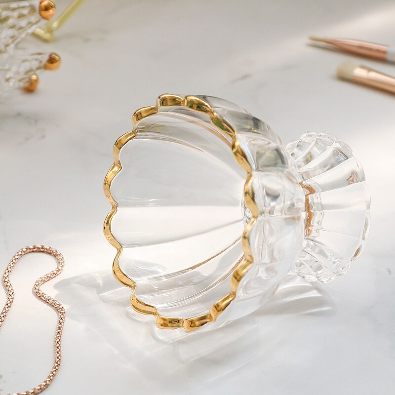 Glazen cosmetische opbergdoos badkamer bureau kroon schoonheid ei bladerdeeg sleutel horloge sieraden lippenstift make-up organizer rek kandelaar: Bloemblaadje