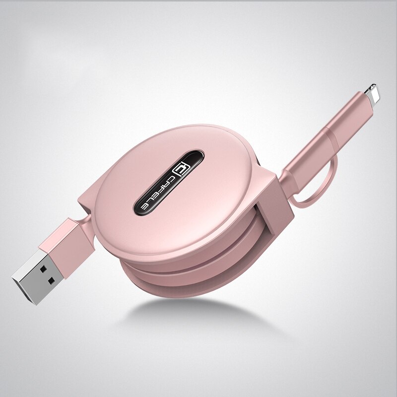 Cafele 2 w 1 kabel mikro USB dla iPhone mini kabel USB chowany przenośny kabel ładujący dla iPhone 8 7 6 5 Xiaomi Redmi 4X: róża złoto