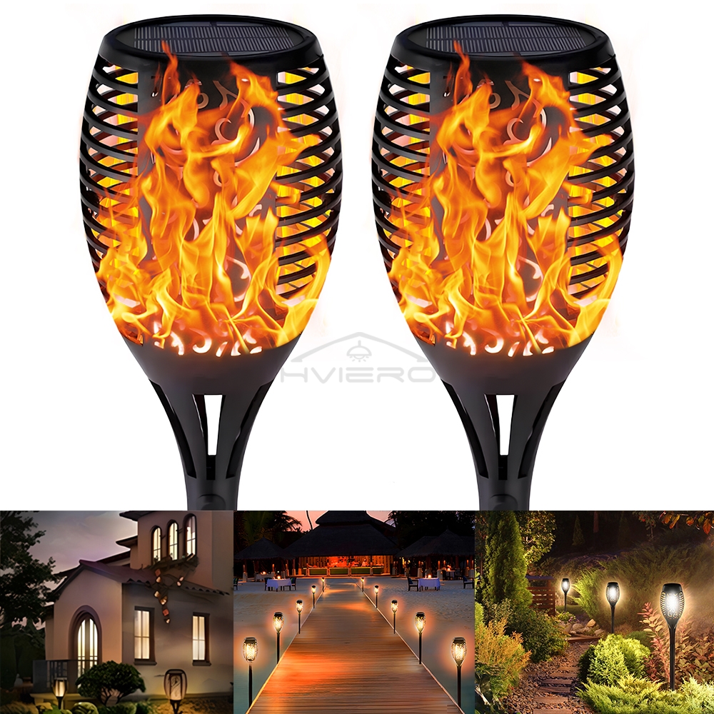 1/2/4/6/8PCS Outdoor Solar Flame Lights 12Led Flickering Garden Path Yard Patio Park Floor Decoration Landscape Lamps Waterproof: sunny yellow