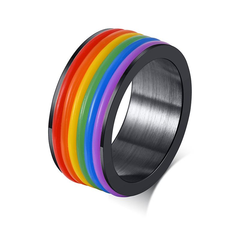 KOtik New Fashion 9MM nero argento colore acciaio inossidabile LGBT Pride Rings per donna uomo Silicone arcobaleno regali di gioielli da sposa: 10 / 17021