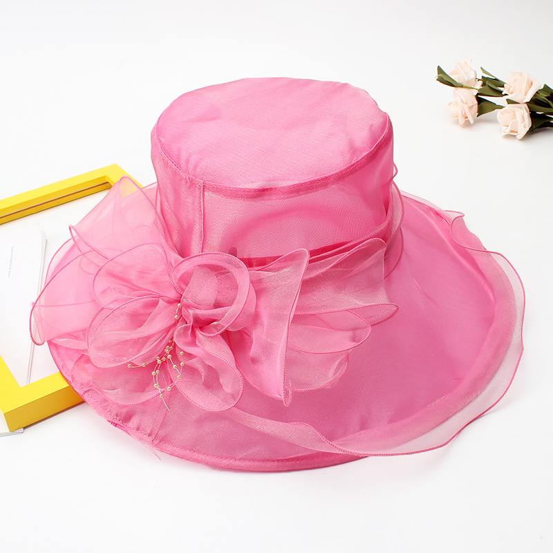 18 Color Ladies Summer Hat White Black Organza Church Fascinator Wedding Tea Party Derby Hats for Women Flower Wide Brim Sun Hat: PURPLE
