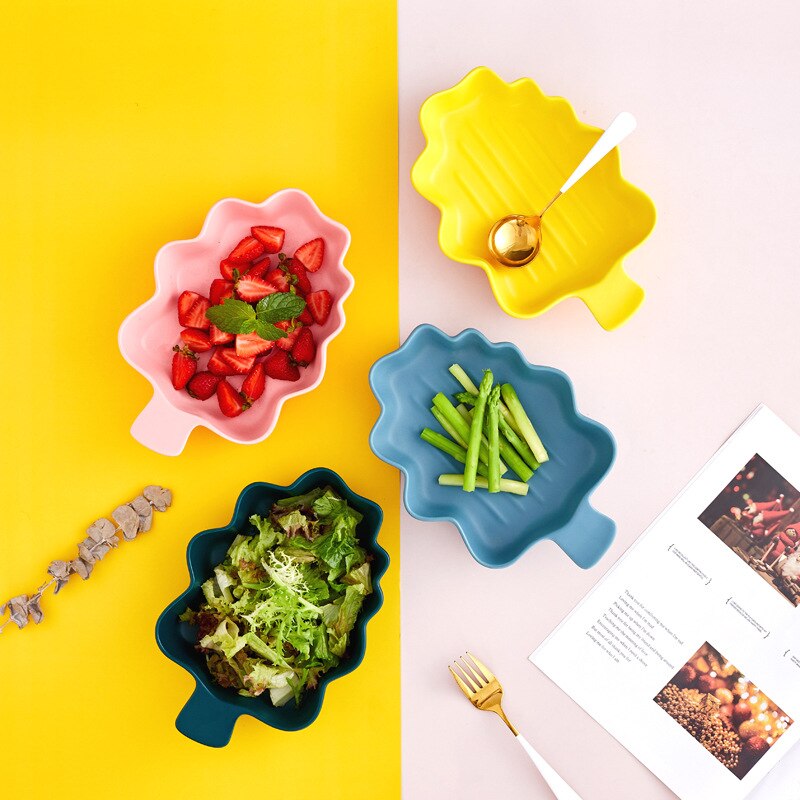 Baking Large Baked Rice Baking Plate Salad Bowl Dim Sum Baking Bowl Stripe Christmas Leaf Plate Ceramic Tableware