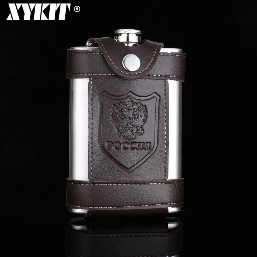 XYKIT 9oz Mini Stainless Steel Flask Alcohol Liquor Whiskey Hip Flask Wine Flask Portable Brown
