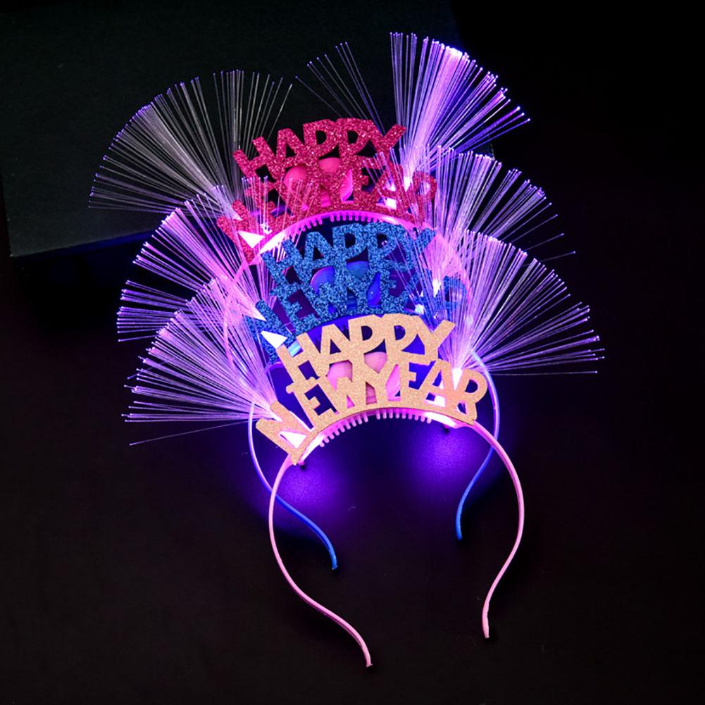 Glitter Happy Year Letters Hair Hoop Optical Fiber Light Up Party Favor Children Kid toys