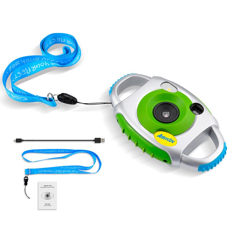 AMKOV Mini Camera Creativity Neck Camera Photography for Cute Kid Portable 5MP HD Camera Support Speaker Recording 32GB SD Card