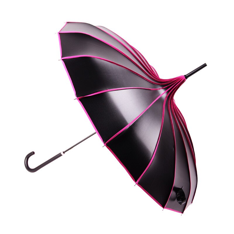 Parapluie pagode à manche Long | Femmes, revêtement noir, Anti-UV, protection solaire, coupe-vent, double usage, parapluies princesse ensoleillés et de pluie