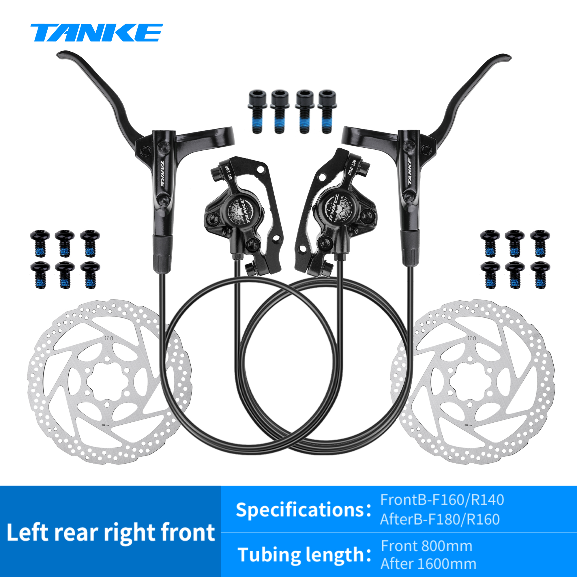 TANKE MT200 bicicleta freno de disco hidráulico MTB freno BL BR 800/1600mm freno de bicicleta 2 pistones 3 dedos palanca de acero piezas de bicicleta actualización: YELLOW