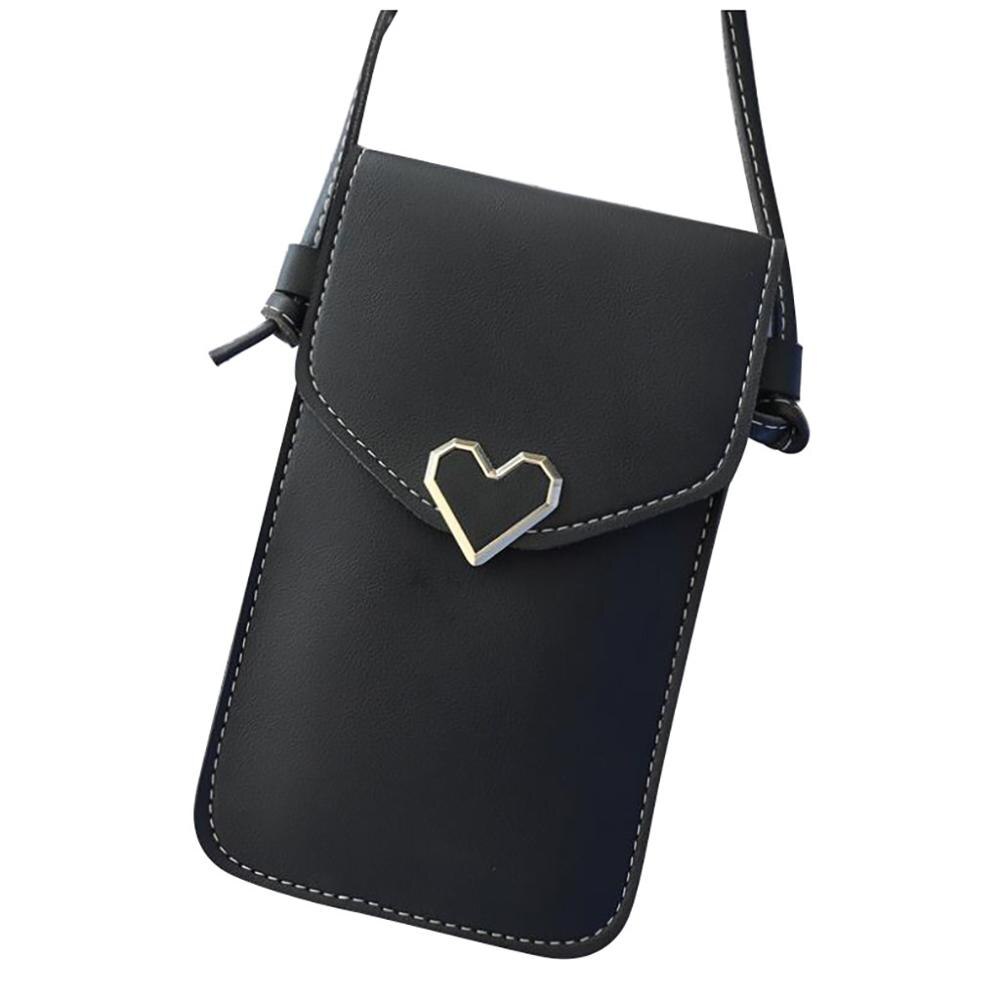 Touch Screen Mobile Phone Bag Womens Phone Bag Touchable Leather Change Bag Crossbody Mini Shoulder Bag Wallet: Black