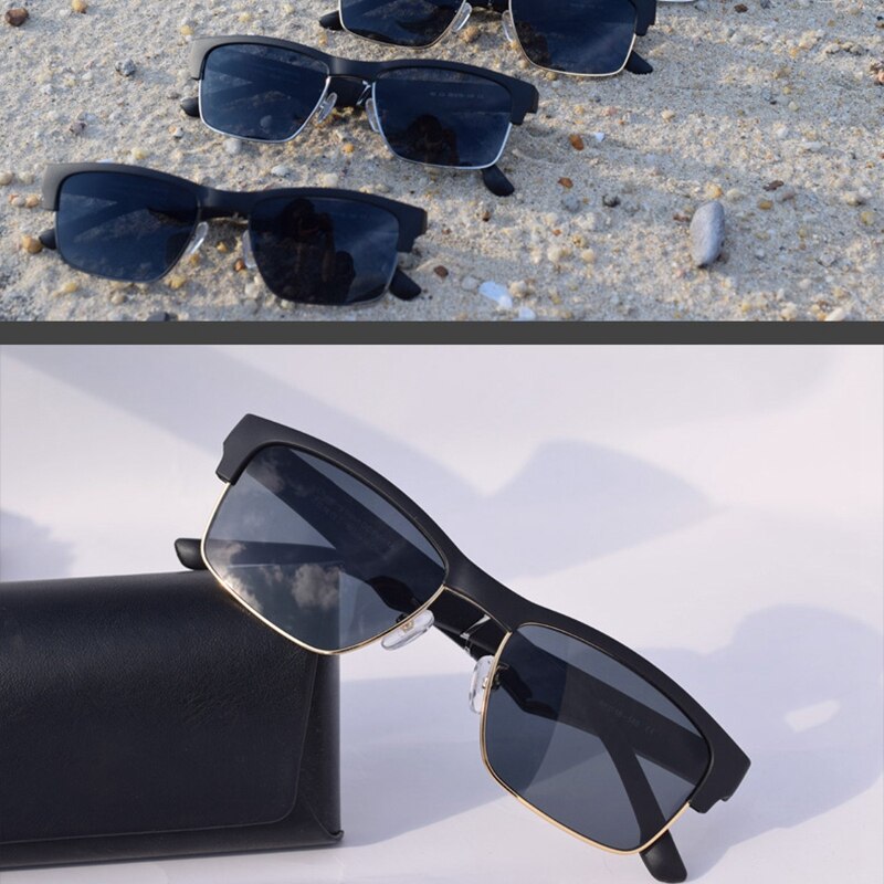 K2 smarte briller trådløs bluetooth håndfri opkald o åbent øre polariserede solbriller (sort grå kant)