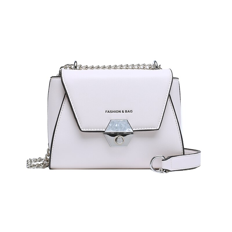 Sommar liten väska populära kedjor lås budväska kvinnor enkel vild axel tjejväska svart röd: Vit