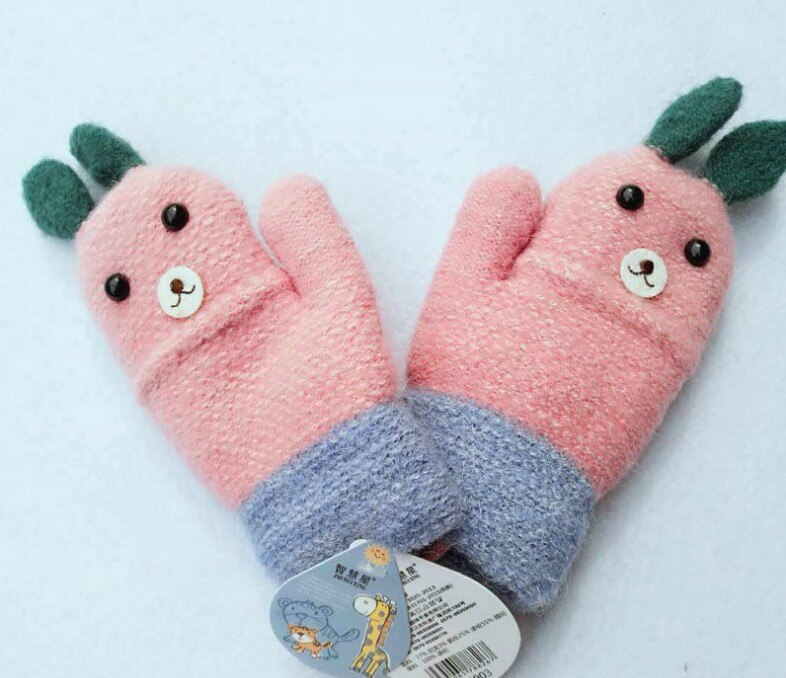 Para 2-4y alta qualidade winte bebê crianças luvas de malha inverno caixa coelho pacote das crianças dedos luvas quentes 2018: pink