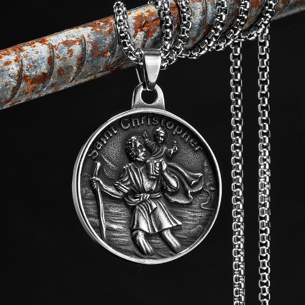 Colgantes de collar de San Cristóbal, amuleto de acero inoxidable 316L, cadena para hombre, de Rock Retro para motorista, joyería masculina, , triangulación de envíos
