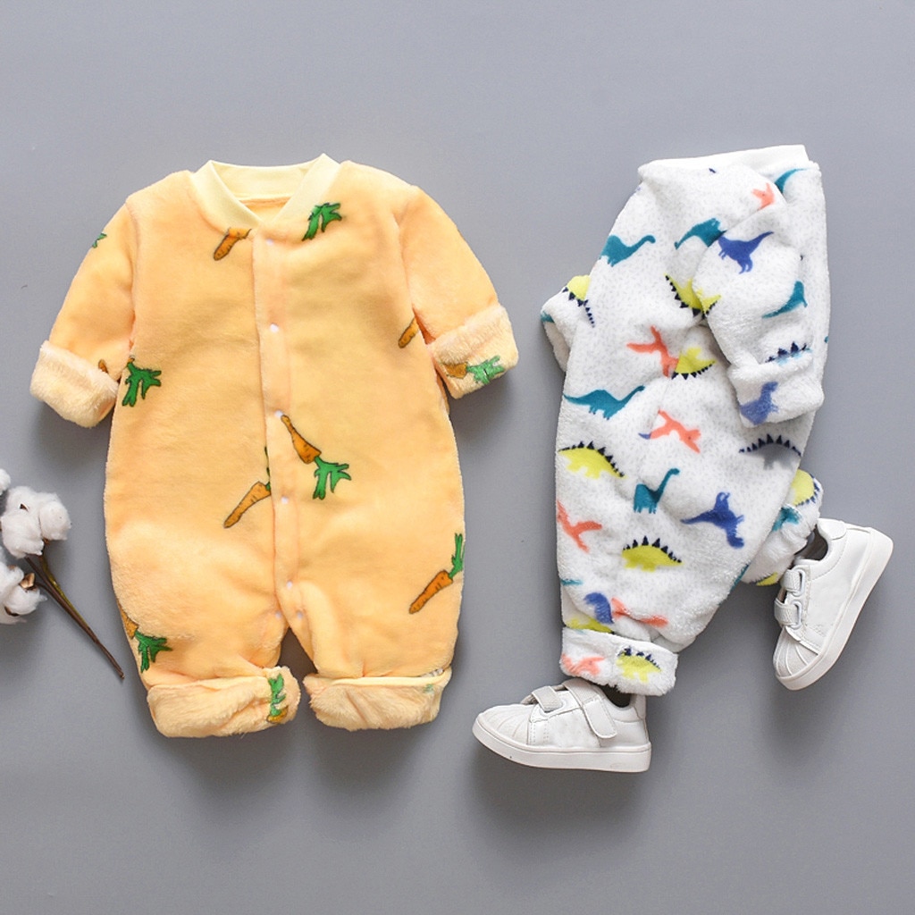 Vêtements d'hiver motif dinosaure pour bébés | Barboteuse, en molleton, chaude, combinaison pyjama doux, 3-18M, pour filles et garçons