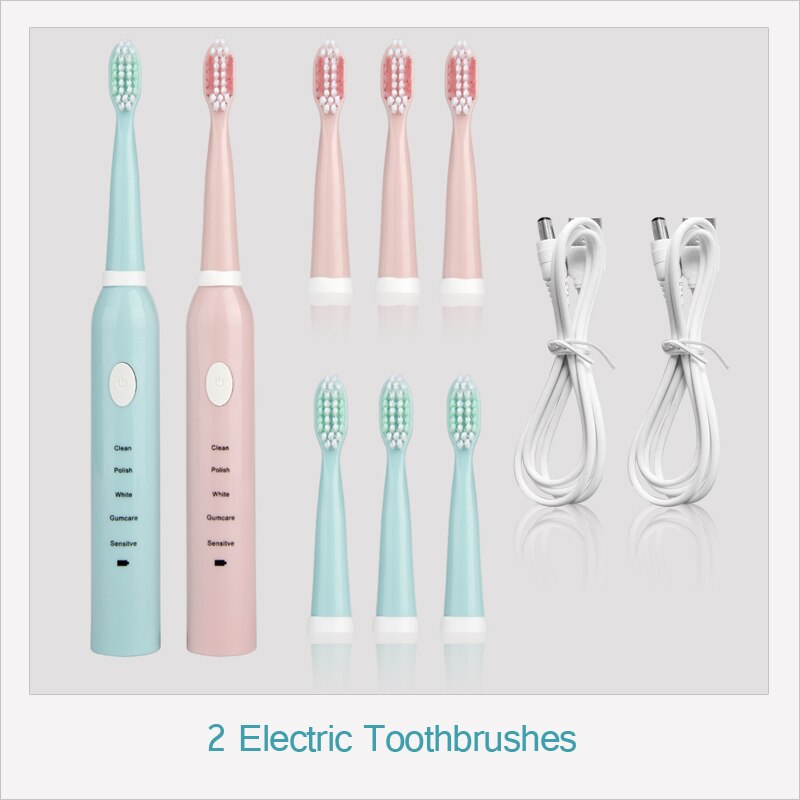 Electric Toothbrush Adult Timer Brush USB Charger Rechargeable Tooth Brushes with 3pcs Replacement Heads Toothbrush D43: 2 piece