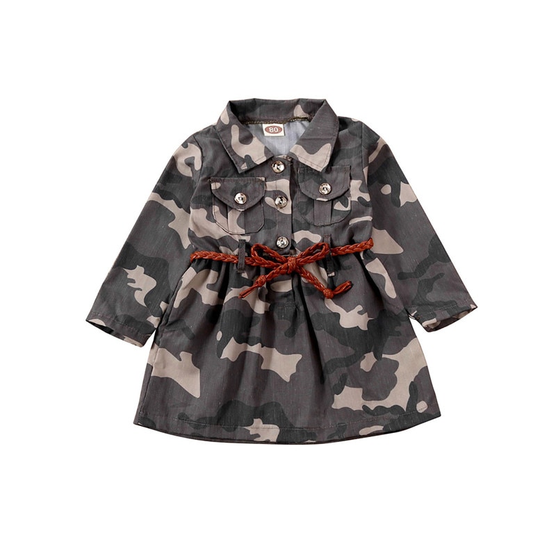 6m-3y spædbarn toddler dreng pige børn langærmet afslappet camouflage toppe trenchcoat overtøj + bælte sommer tøj baby tøj
