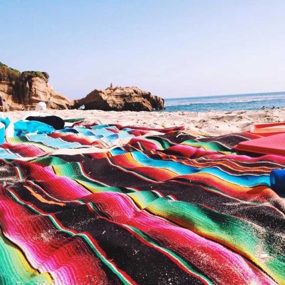 Manta de playa de estilo étnico, 8 colores, tapicería para el hogar, camping, Picnic, viaje, avión, esterilla de algodón, India mexicana, cobija de arcoíris hecha a mano