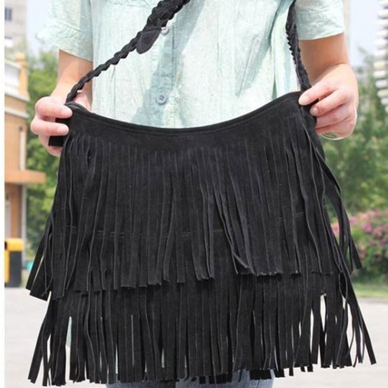 Nouvelle dames sacs à main solide gommage fausse fourrure femmes tendance bandoulière gland daim frange messager sacs à bandoulière