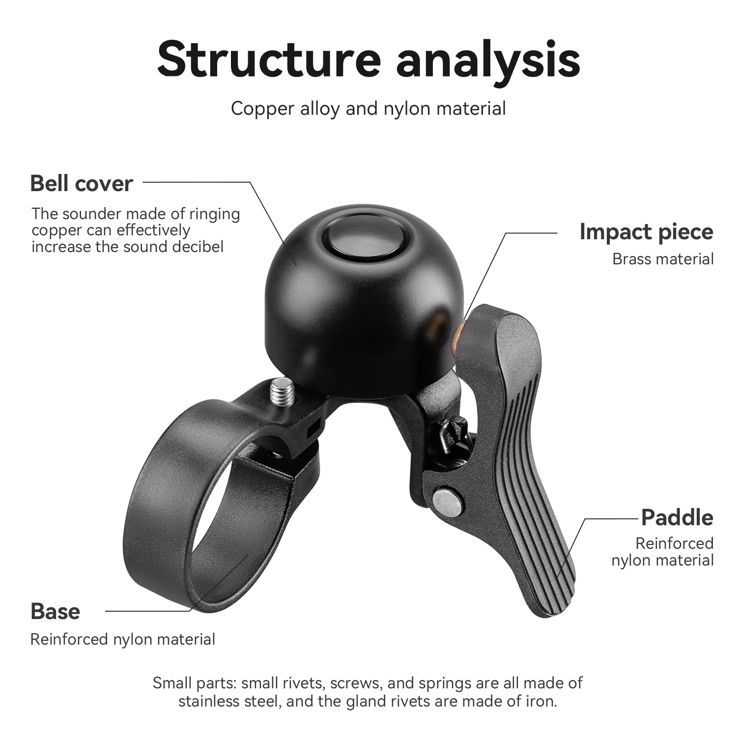 ROCKBROS Bicycle Bell Lightweight Compact Size Curved Handlebar Bike Ring Bell Crisp Loud Sound Horn MTB Road Bike Accessories