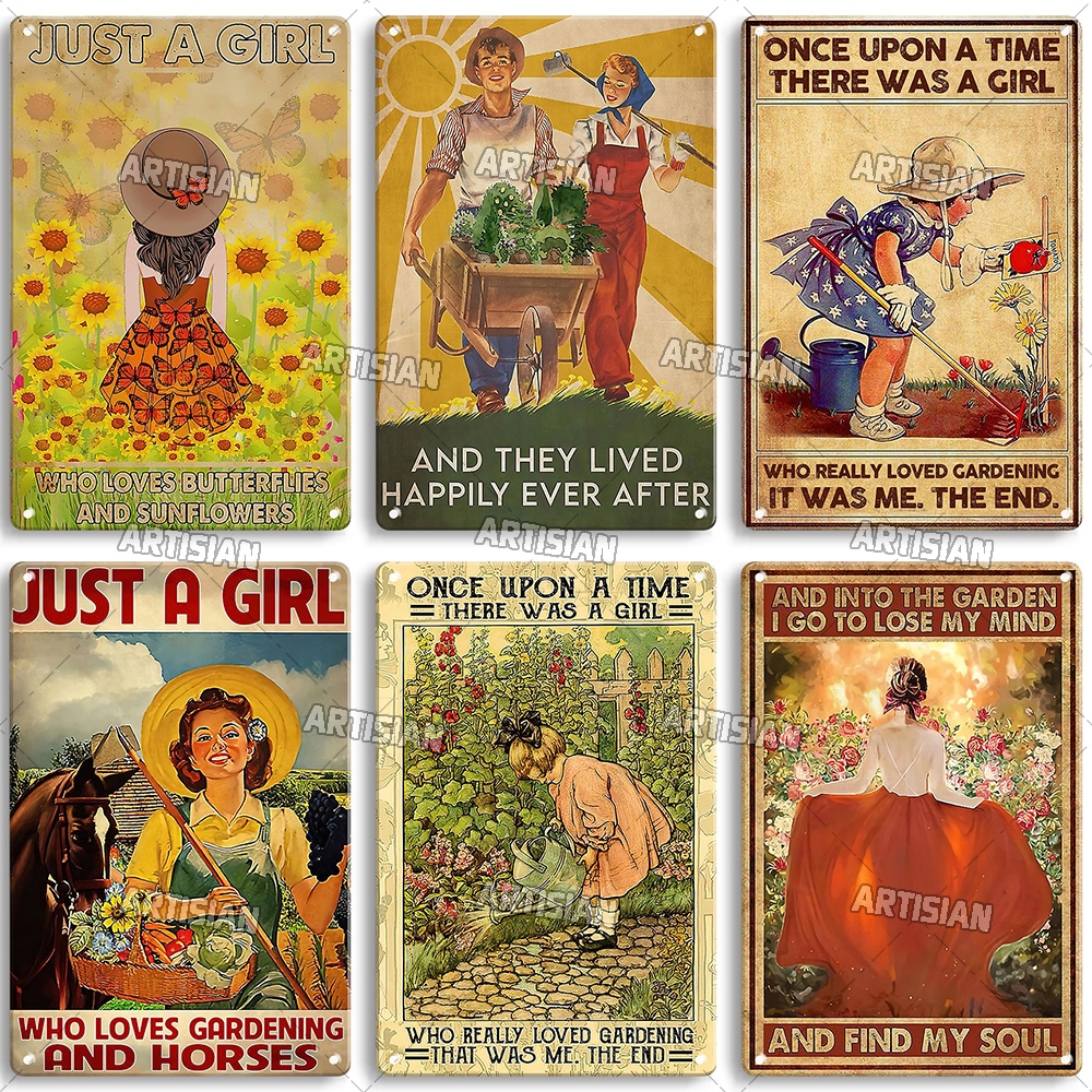 Artisian Tuin Metalen Poster Plant Tin Teken Meisje Decoratieve Plaque Wall Decor Garage Bar Pub Club Hotel Keuken Thuis Man cave
