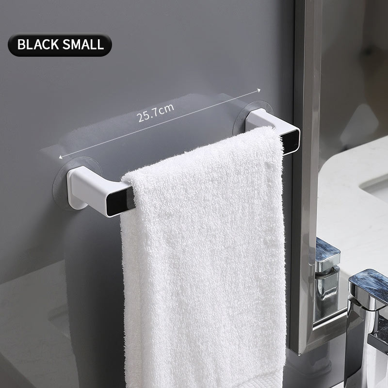 Colgador de toalla montado en la pared, organizador de baño, estante de barra de toalla, gancho de baño, toallitas de cocina, soporte de toalla adhesiva: Black Small
