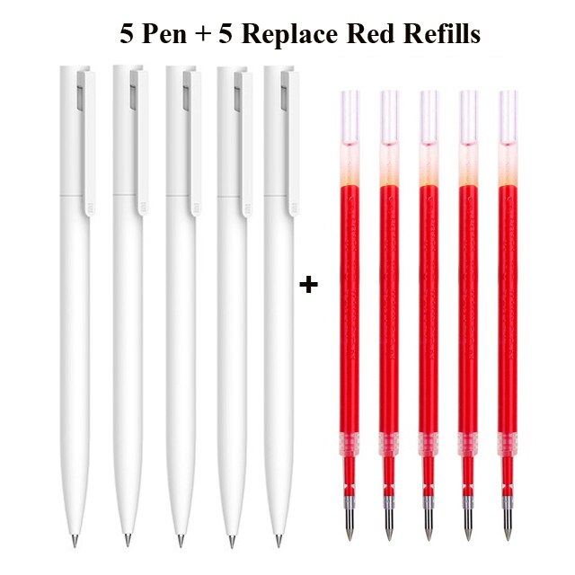 Xiaomi Mijia-Bolígrafo ligero para escritura fluida, boli de pulsación de 0,5mm con recambio de núcleo, disponible en color azul, rojo y negro, ideal para el trabajo, pluma original: 5pen 5red refills
